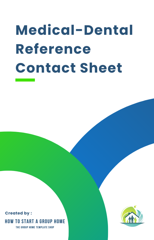 Medical Dental Reference Contact Sheet