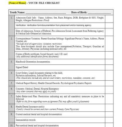 Youth and Employee File Checklists